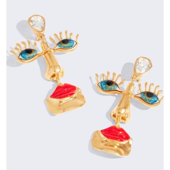 Visage Surrealism Gold Blue Eyes Earrings - Picture 8 of 9